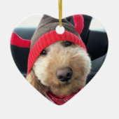 Niedliches Goldendoodle im Weihnachtsgeschäft Keramik Ornament (Vorne)