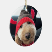 Niedliches Goldendoodle im Weihnachtsgeschäft Keramik Ornament (Rechts)