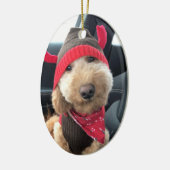 Niedliches Goldendoodle im Weihnachtsgeschäft Keramik Ornament (Links)