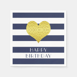 Niedliches Goldenes Herz Blau und Weiß Happy Gebur Serviette