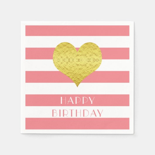 Niedliches Goldenes Herz Rosa Streifen Glücklich G Serviette (Vorderseite)