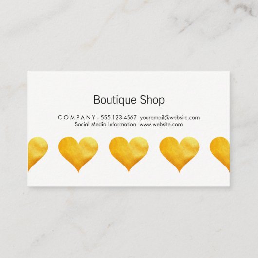 Niedliches Goldenes Herz Visitenkarte (Rückseite)