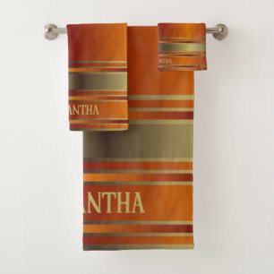 Niedliches goldenes Orange und goldene Streifen ge Badhandtuch Set