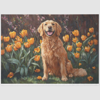 Niedliches Goldenes Retriever im Tulip Garden Seidenpapier