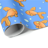 Niedliches Goldfisch-Cartoon-Muster mit blauen Bla Geschenkpapier (Rolleneckpunkt)