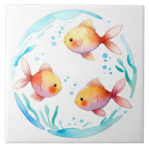 Niedliches Goldfisch Wasserfarbenes Meer Fliese