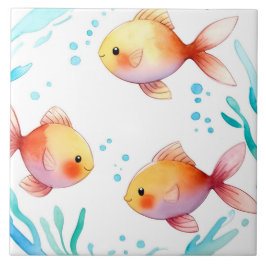 Niedliches Goldfisch Wasserfarbenes Meer Fliese