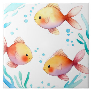 Niedliches Goldfisch Wasserfarbenes Meer Fliese