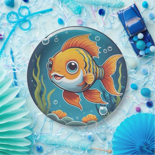 Niedliches Goldfish Baden unter Wasser mit Blasen Pappteller (Party)
