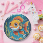 Niedliches Goldfish Baden unter Wasser mit Blasen Pappteller (Party)
