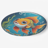 Niedliches Goldfish Baden unter Wasser mit Blasen Pappteller (Schrägansicht)