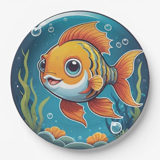 Niedliches Goldfish Baden unter Wasser mit Blasen Pappteller (Vorderseite)