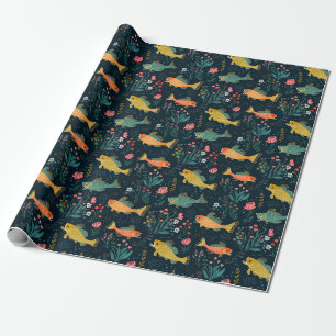 Niedliches Goldfish Koi Aquatic Pflanze Muster Geschenkpapier