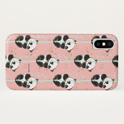 Niedliches GoldGlitzer Kawaii Panda-Muster Case-Mate iPhone Hülle (Rückseite (Horizontal))