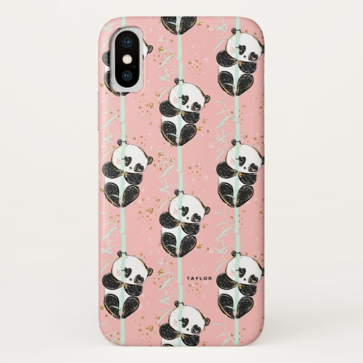 Niedliches GoldGlitzer Kawaii Panda-Muster Case-Mate iPhone Hülle (Rückseite)
