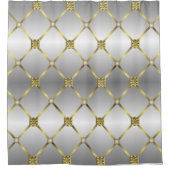 Niedliches goldgraues und weißes geometrisches Mus Duschvorhang (Vorderseite)