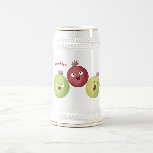 Niedliches Gooseberry-Trio mit Cartoon Bierglas (Mittel)