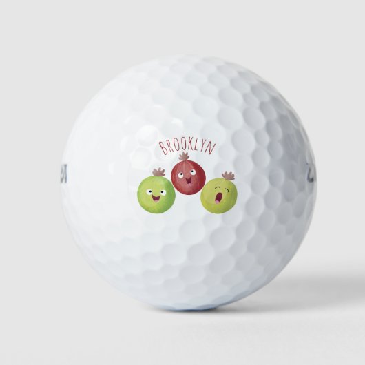 Niedliches Gooseberry-Trio mit Cartoon Golfball (Vorderseite)