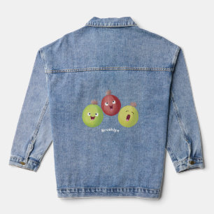 Niedliches Gooseberry-Trio mit Cartoon Jeansjacke