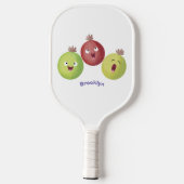 Niedliches Gooseberry-Trio mit Cartoon Pickleball Schläger (Rückseite)