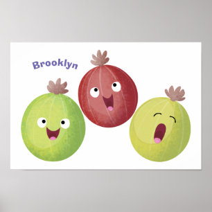 Niedliches Gooseberry-Trio mit Cartoon Poster