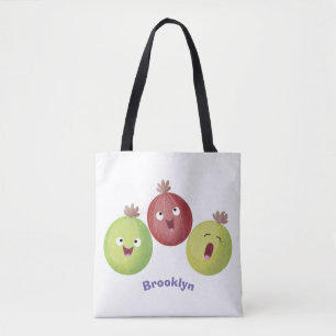 Niedliches Gooseberry-Trio mit Cartoon Tasche