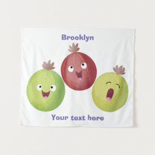 Niedliches Gooseberry-Trio mit Cartoon Wandteppich