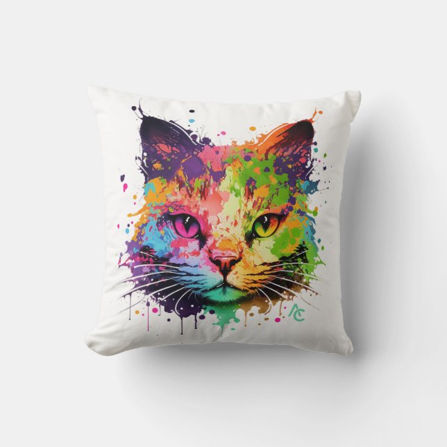 Niedliches Graffiti Neon Ink Splash Cat Poster Kissen (Vorderseite)