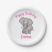 Niedliches grafisches ELEPHANT - Happy Birthday - Pappteller (Vorderseite)