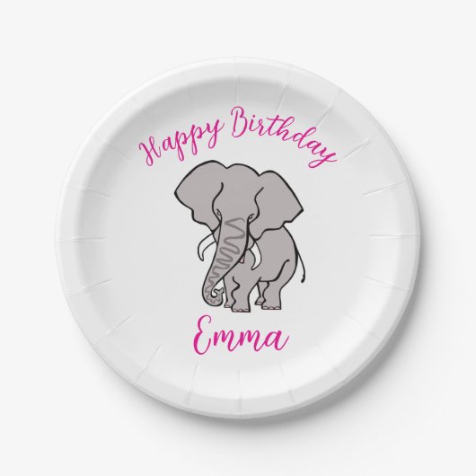 Niedliches grafisches ELEPHANT - Happy Birthday - Pappteller (Vorderseite)