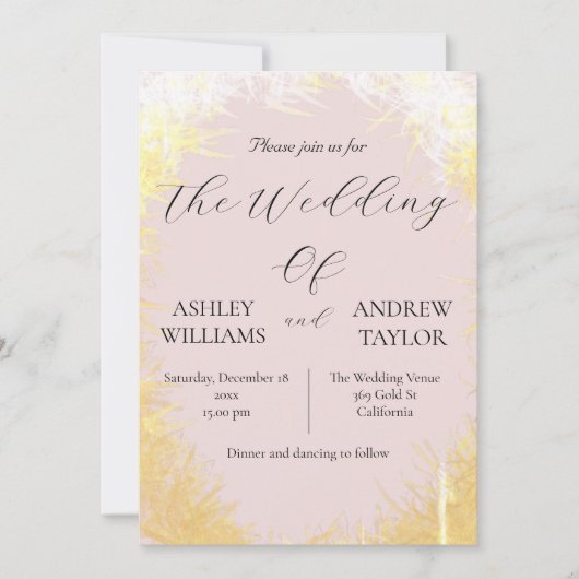 Niedliches Gras Gelb Elegantes Pastell Rosa Hochze Einladung (Vorderseite)