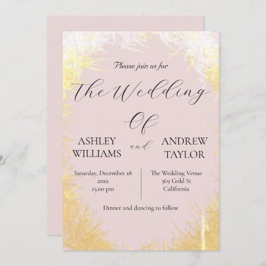 Niedliches Gras Gelb Elegantes Pastell Rosa Hochze Einladung (Vorne/Hinten)