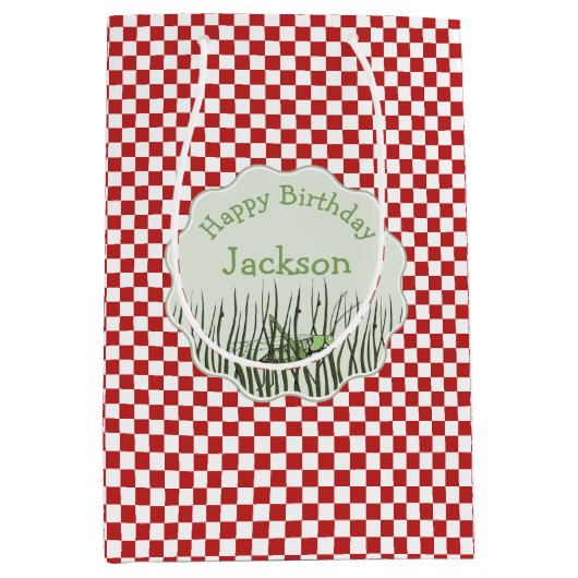 Niedliches Grasshopper Bug Theme Custom Birthday Mittlere Geschenktüte (Vorderseite)