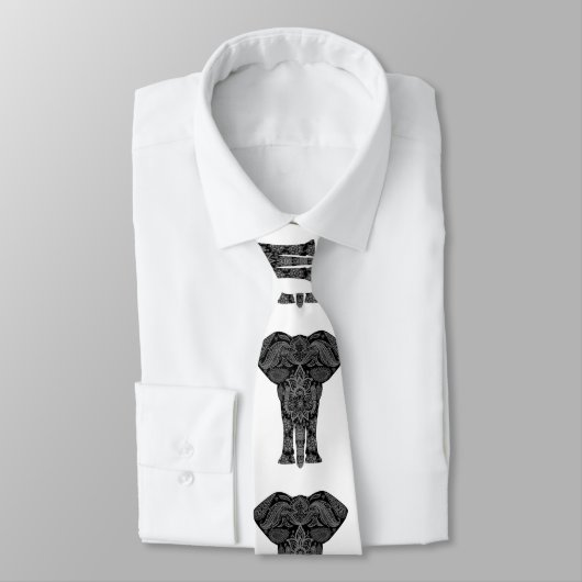 Niedliches Grau-Schwarz-Mandala-Elefantenmuster Krawatte (Gebunden)