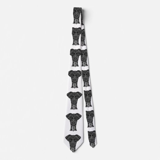 Niedliches Grau-Schwarz-Mandala-Elefantenmuster Krawatte (Vorderseite)