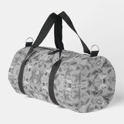 Niedliches, graues Blumenmuster Duffle Bag (Linke Seite)