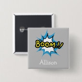 Niedliches graues Comic Buch Superhero Thema Button (Vorne & Hinten)