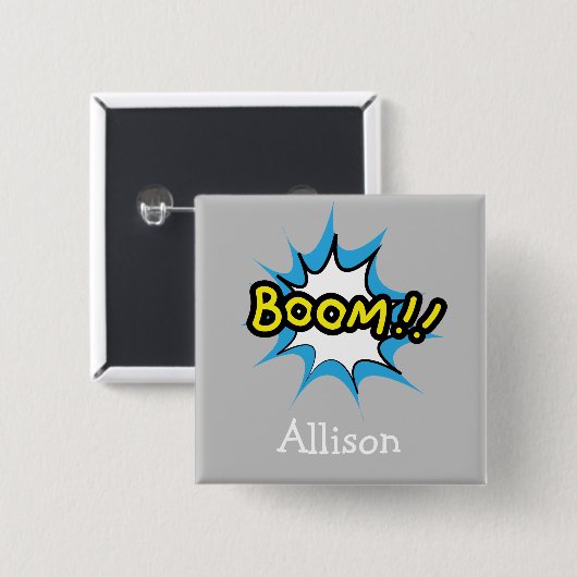 Niedliches graues Comic Buch Superhero Thema Button (Vorne & Hinten)