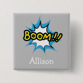 Niedliches graues Comic Buch Superhero Thema Button (Vorderseite)