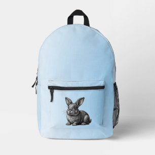 Niedliches graues Kaninchen gegen den blauen Himme Bedruckter Rucksack