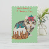 niedliches graues Kätzchen zum Weihnachtsanfang Einladung (Stehend Vorderseite)