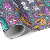 Niedliches, graues Monster Halloween Geschenkpapier (Rolleneckpunkt)