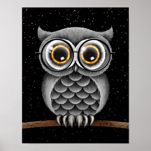 Niedliches Graues Owl mit Brille mit Sternen Poster (Vorne)