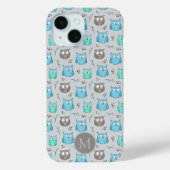 Niedliches graues Owl-Muster Monogramm Case-Mate iPhone Hülle (Rückseite)
