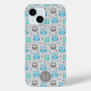 Niedliches graues Owl-Muster Monogramm Case-Mate iPhone Hülle