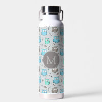 Niedliches graues Owl-Muster Monogramm