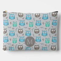 Niedliches graues Owl-Muster Monogramm