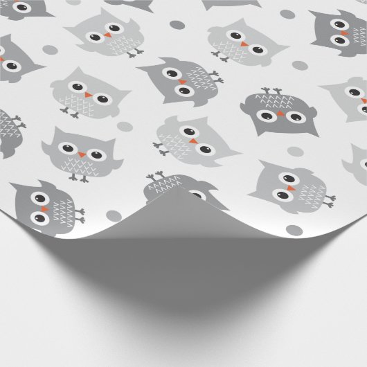 Niedliches graues Owls Baby Duschpapier Geschenkpapier (Ecke)