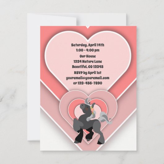 Niedliches graues Pony und rosafarbenes Hörpferd G Einladung (Rückseite)