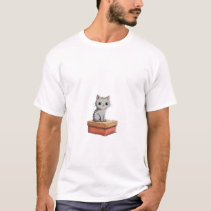 Niedliches graues Tabby-Kätzchen sitzt auf einer B T-Shirt